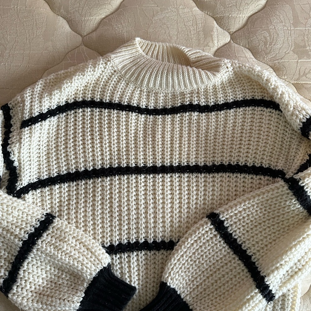 SHEIN Black and White Striped Turtleneck Sweater